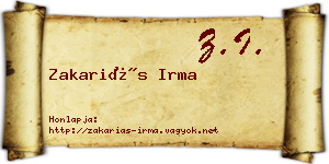 Zakariás Irma névjegykártya