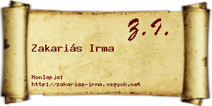 Zakariás Irma névjegykártya